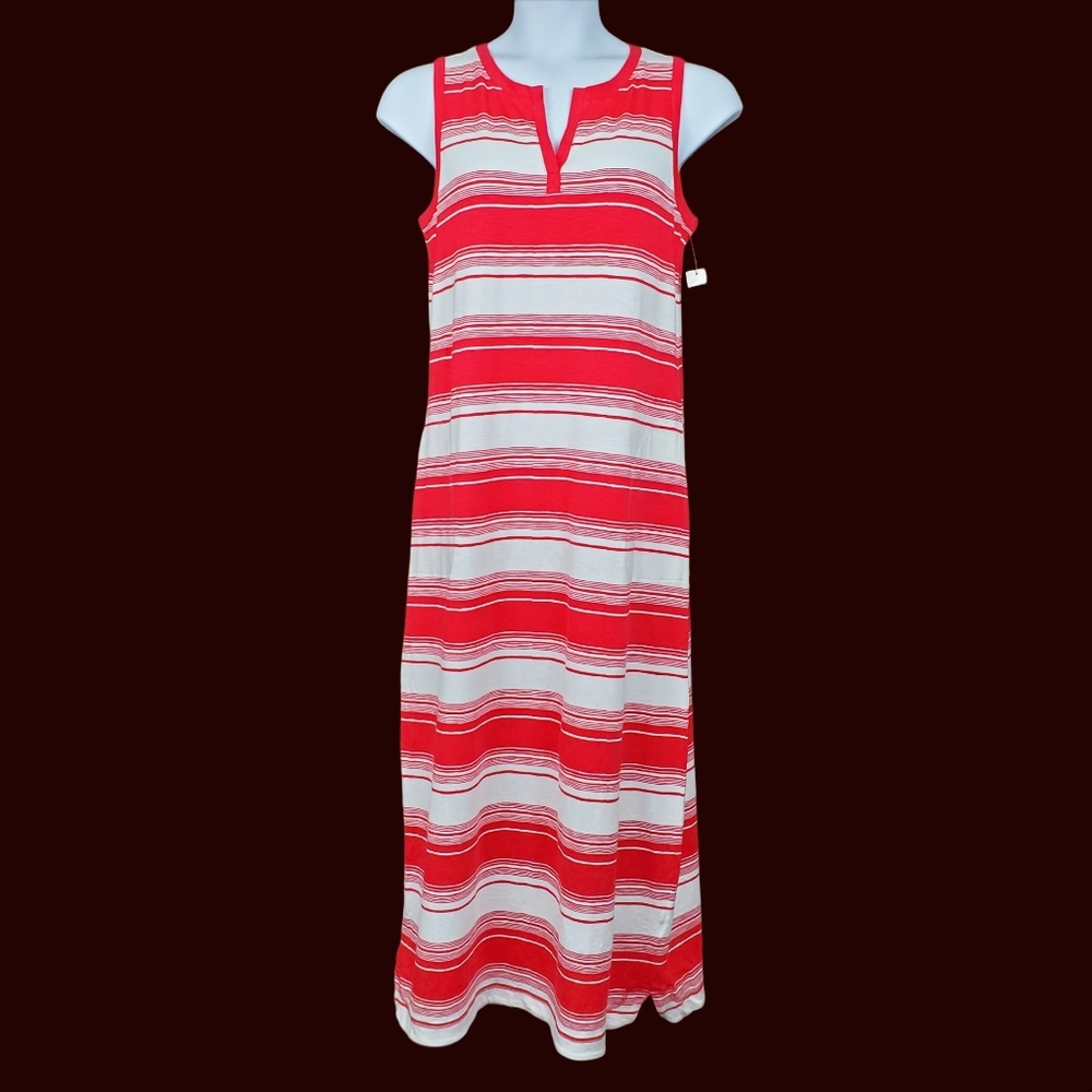 TALBOTS Red Stripe Sleeveless Casual Maxi Dress M